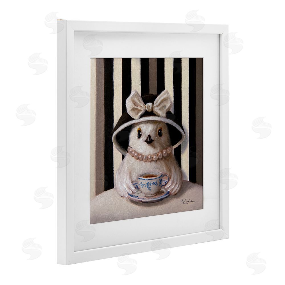 Lucia Heffernan Chic Fashionable Chick & Teacup White Framed Print Under Glass with Mat Wall Art