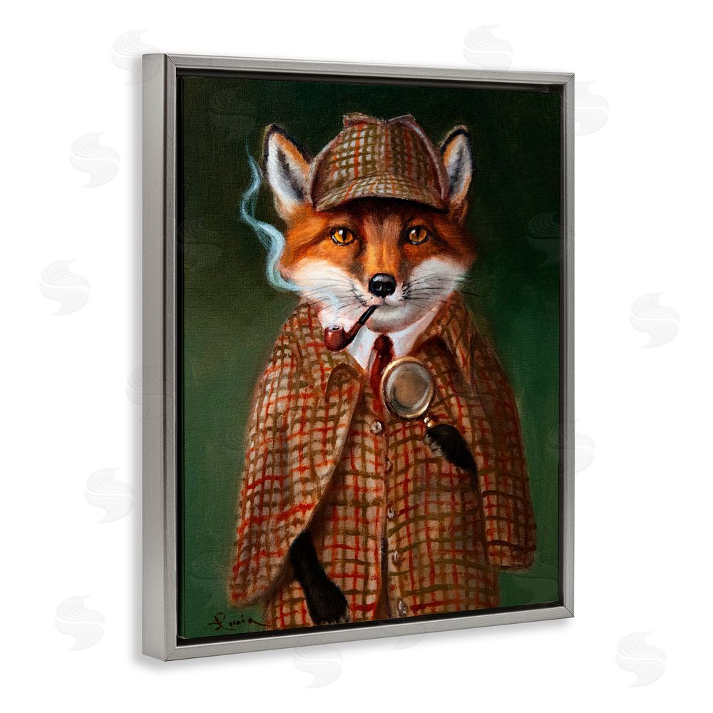 Lucia Heffernan Detective Fox with Pipe Gray Floating Frame Canvas Wall Art Print