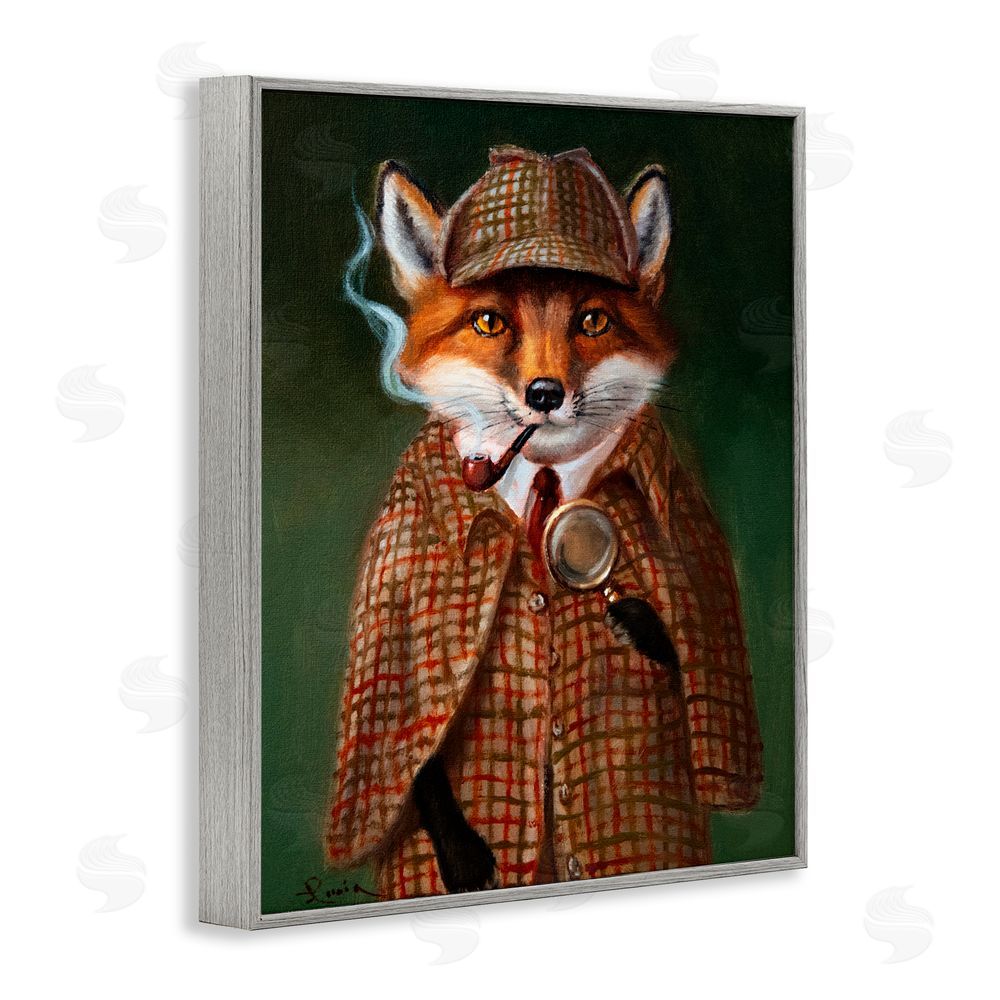 Lucia Heffernan Detective Fox with Pipe Gray Framed Giclee Wall Art Print