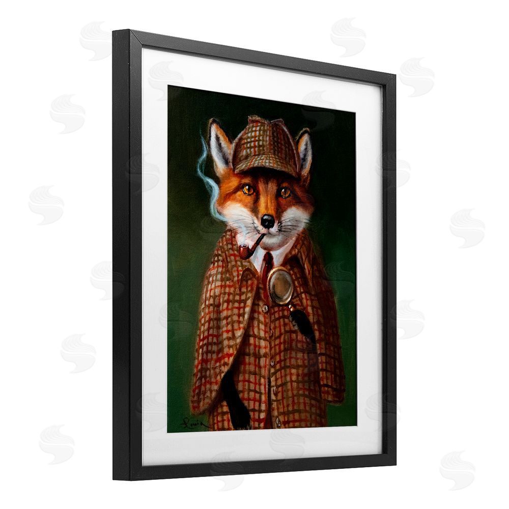 Lucia Heffernan Detective Fox with Pipe Black Framed Print Under Glass with White Mat Wall Art