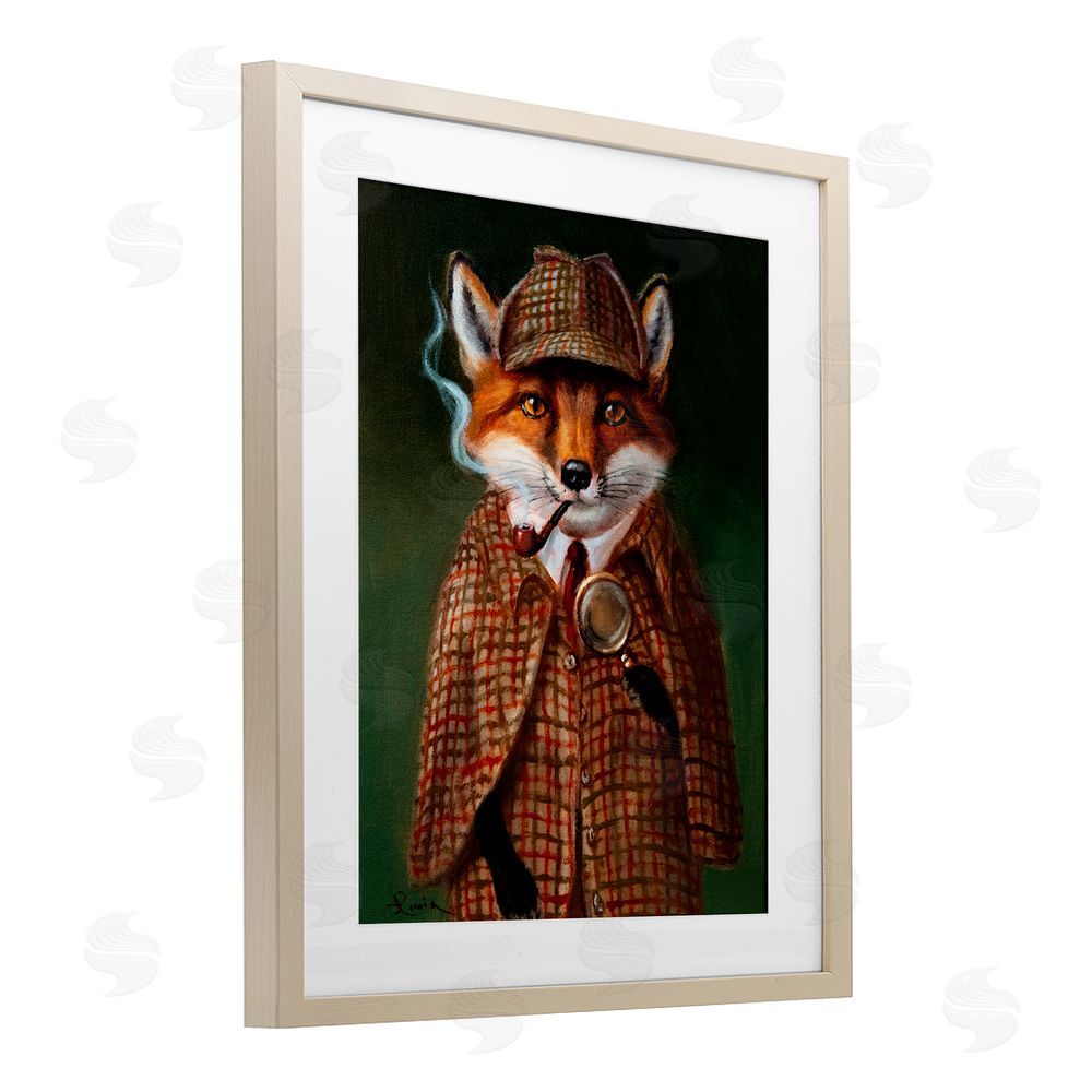 Lucia Heffernan Detective Fox with Pipe Birch Framed Print Under Glass with White Mat Wall Art