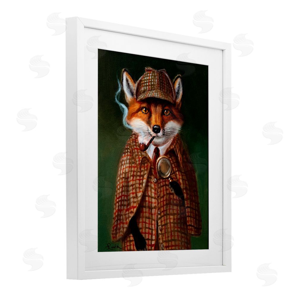 Lucia Heffernan Detective Fox with Pipe White Framed Print Under Glass with Mat Wall Art