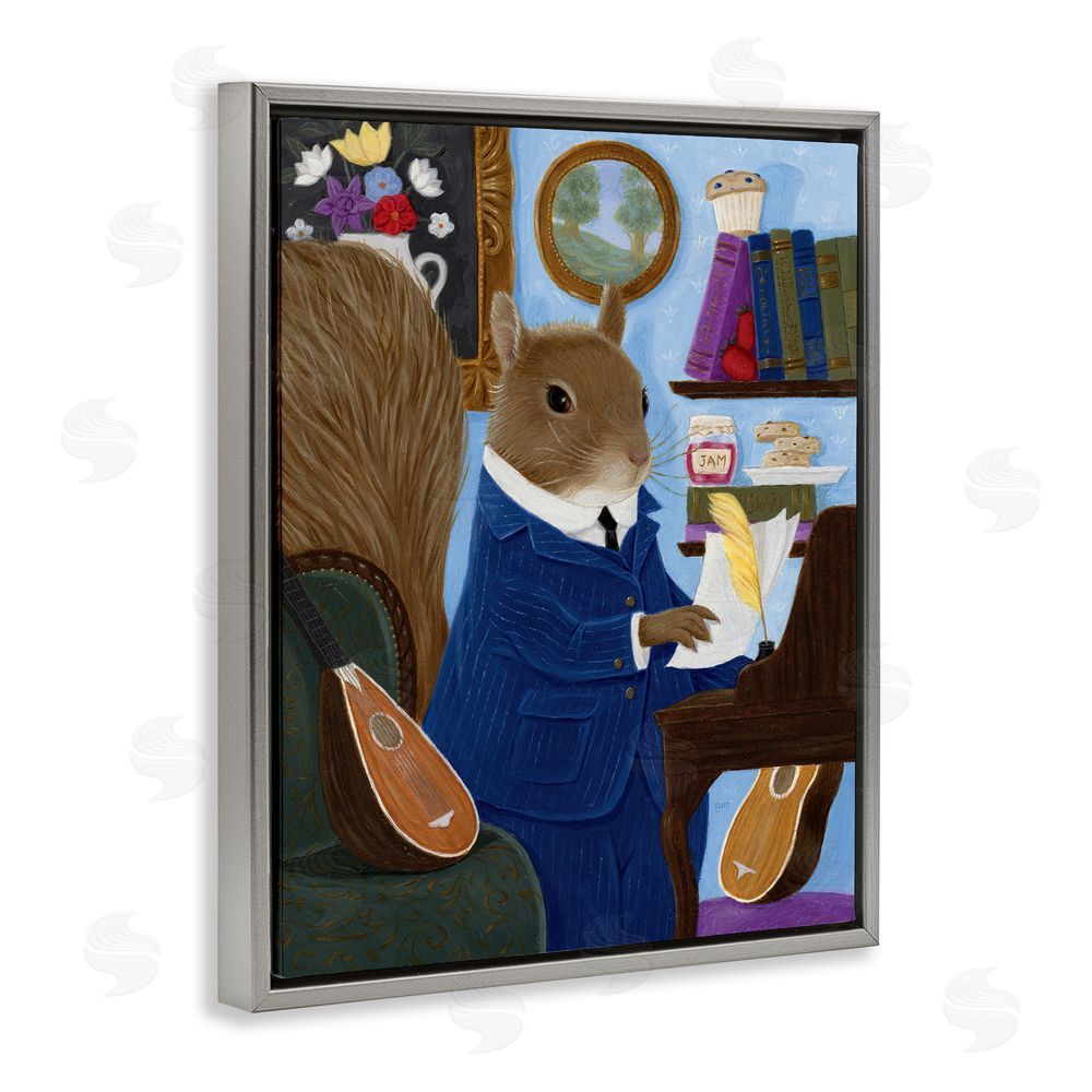 Gina Matarazzo Gentleman Squirrel Composing Gray Floating Frame Canvas Wall Art Print