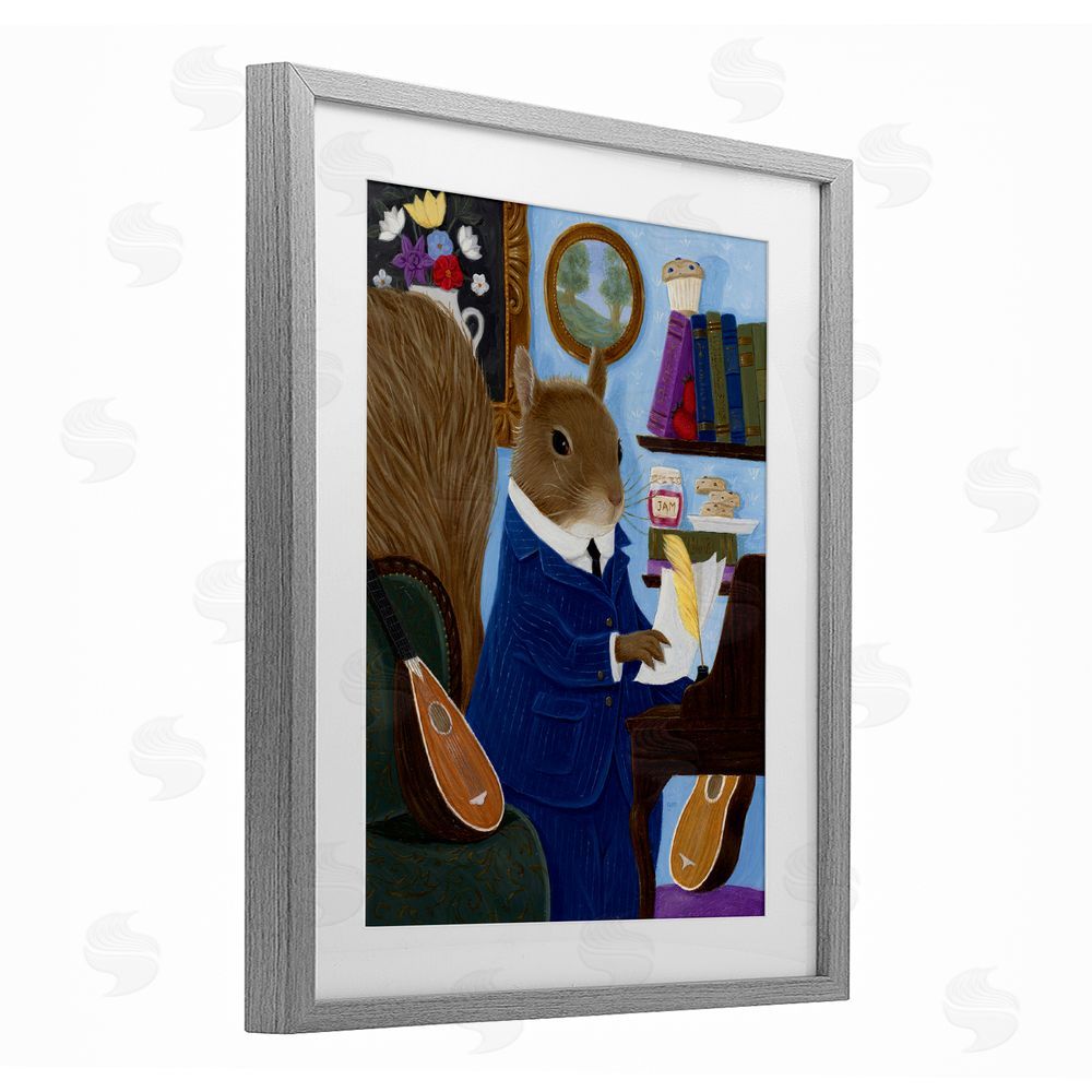 Gina Matarazzo Gentleman Squirrel Composing Gray Framed Print Under Glass Wall Art