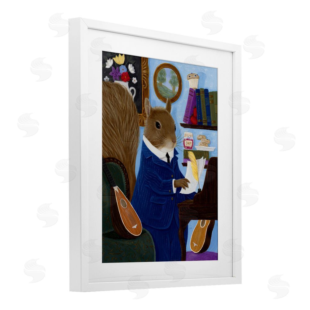 Gina Matarazzo Gentleman Squirrel Composing White Framed Print Under Glass Wall Art