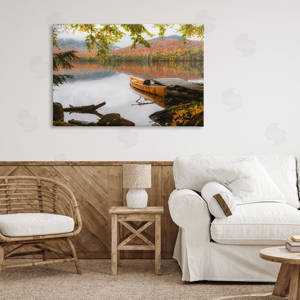 Jonathan Zaharek Calm Foliage & Boat Dock Canvas Art on Wall