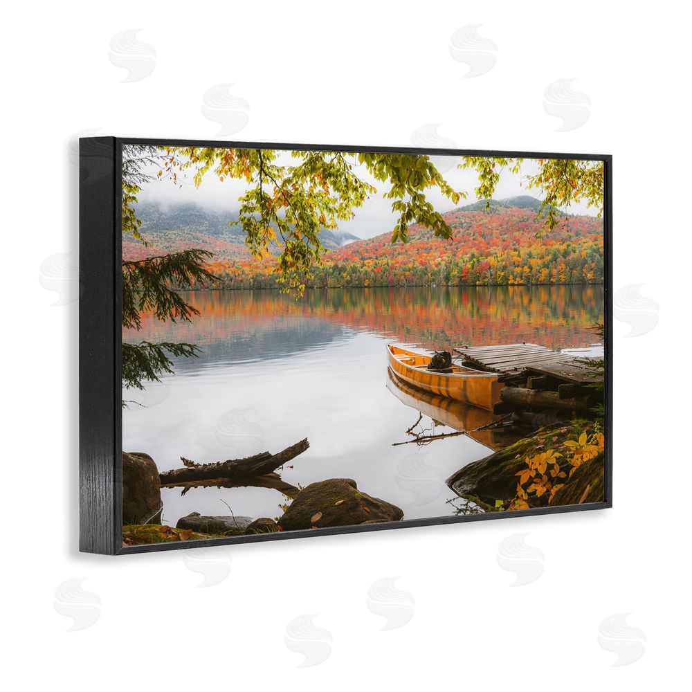 Jonathan Zaharek Calm Foliage & Boat Dock Black Framed Giclee Wall Art Print