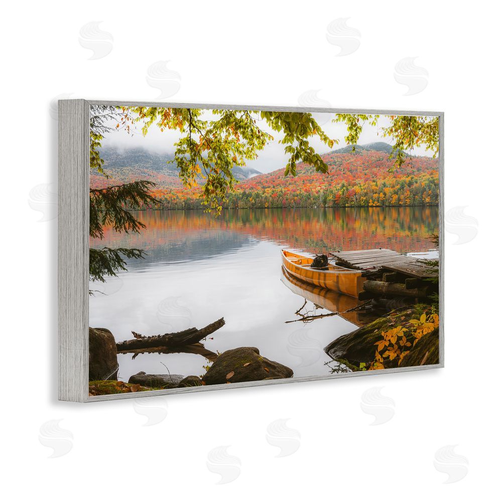 Jonathan Zaharek Calm Foliage & Boat Dock Gray Framed Giclee Wall Art Print