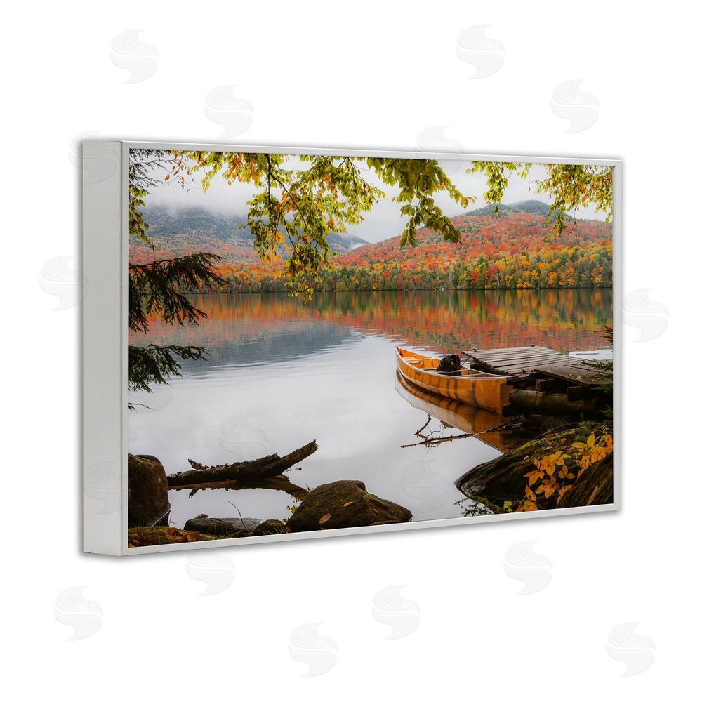 Jonathan Zaharek Calm Foliage & Boat Dock White Framed Giclee Wall Art Print
