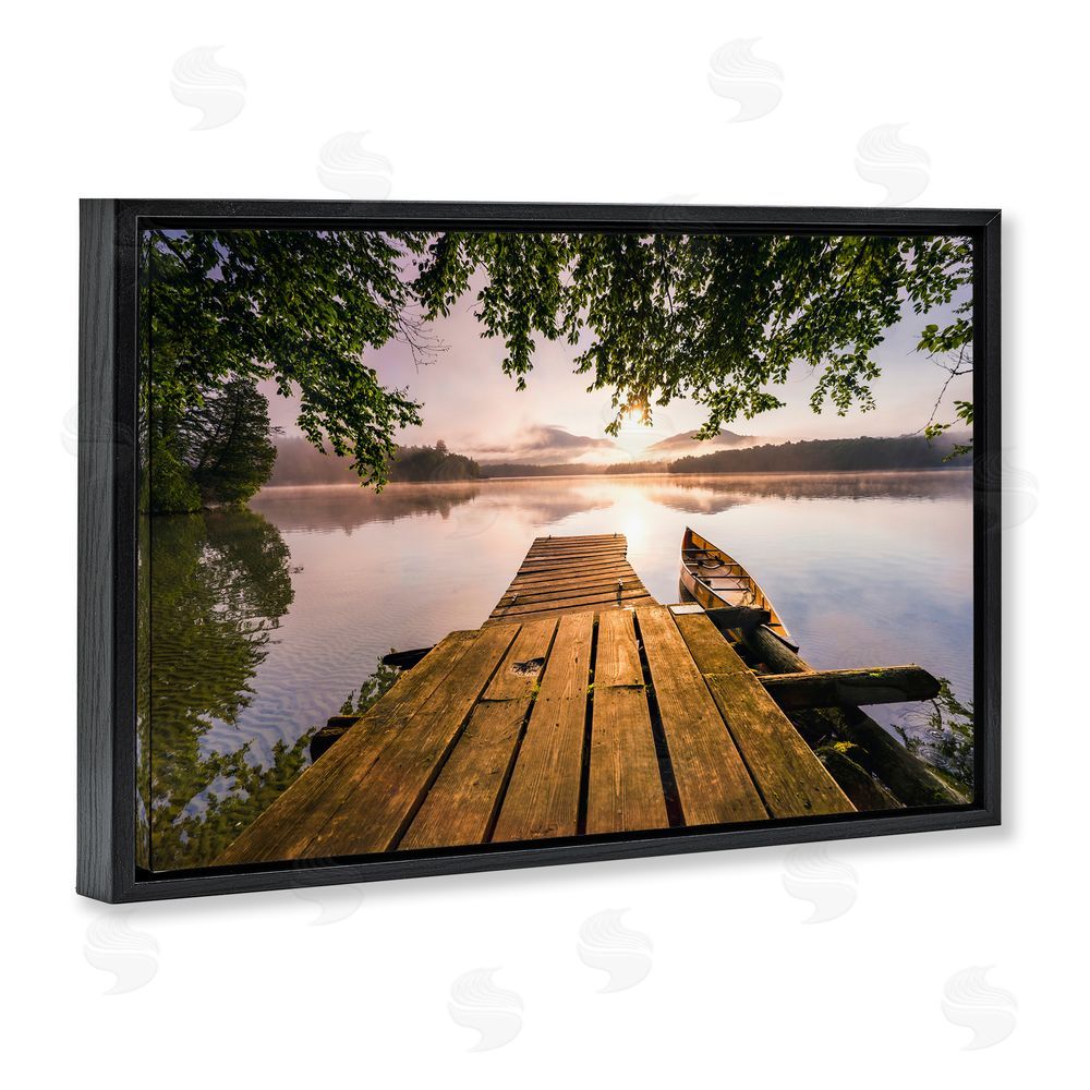 Jonathan Zaharek Misty Morning Light on Lake Black Floating Frame Canvas Wall Art Print
