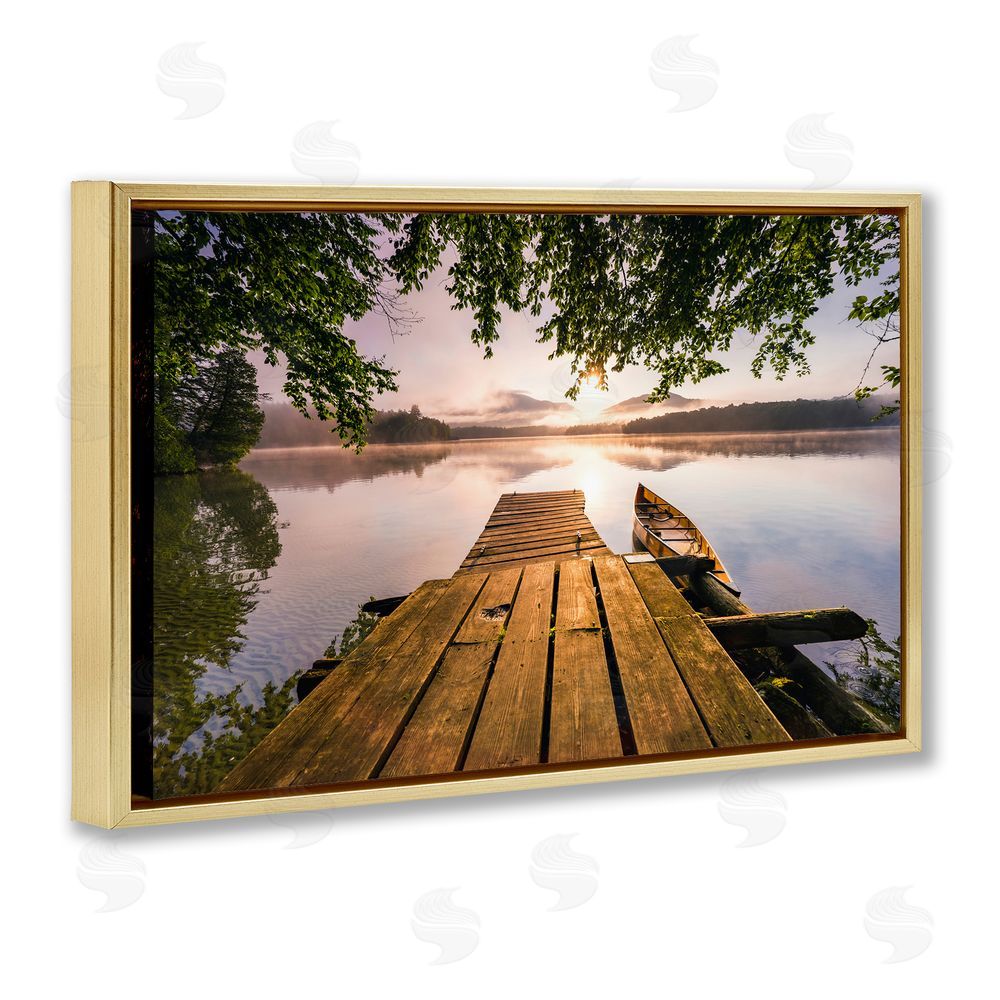 Jonathan Zaharek Misty Morning Light on Lake Gold Floating Frame Canvas Wall Art Print