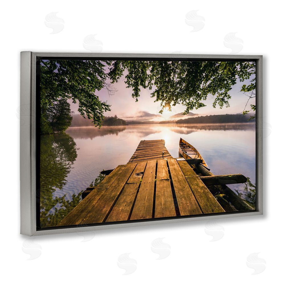 Jonathan Zaharek Misty Morning Light on Lake Gray Floating Frame Canvas Wall Art Print