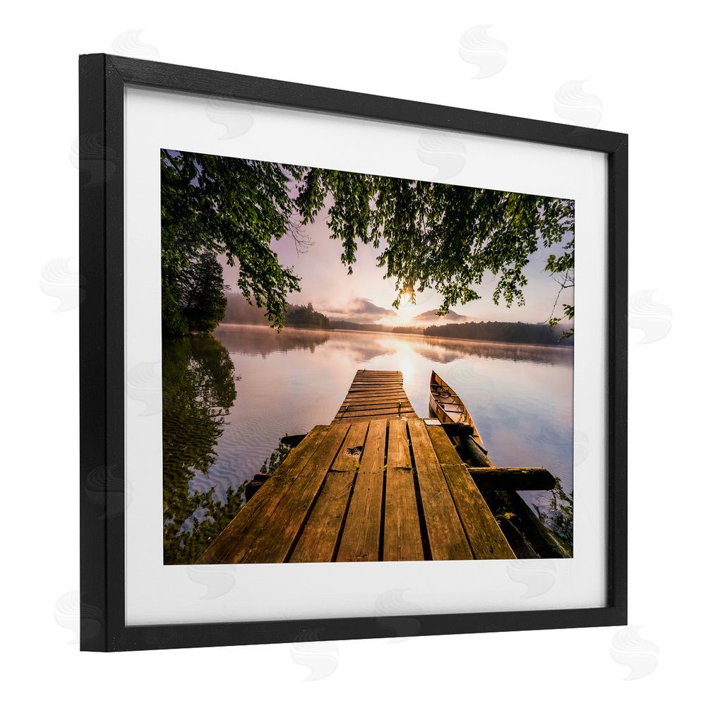 Jonathan Zaharek Misty Morning Light on Lake Black Framed Print Under Glass Wall Art