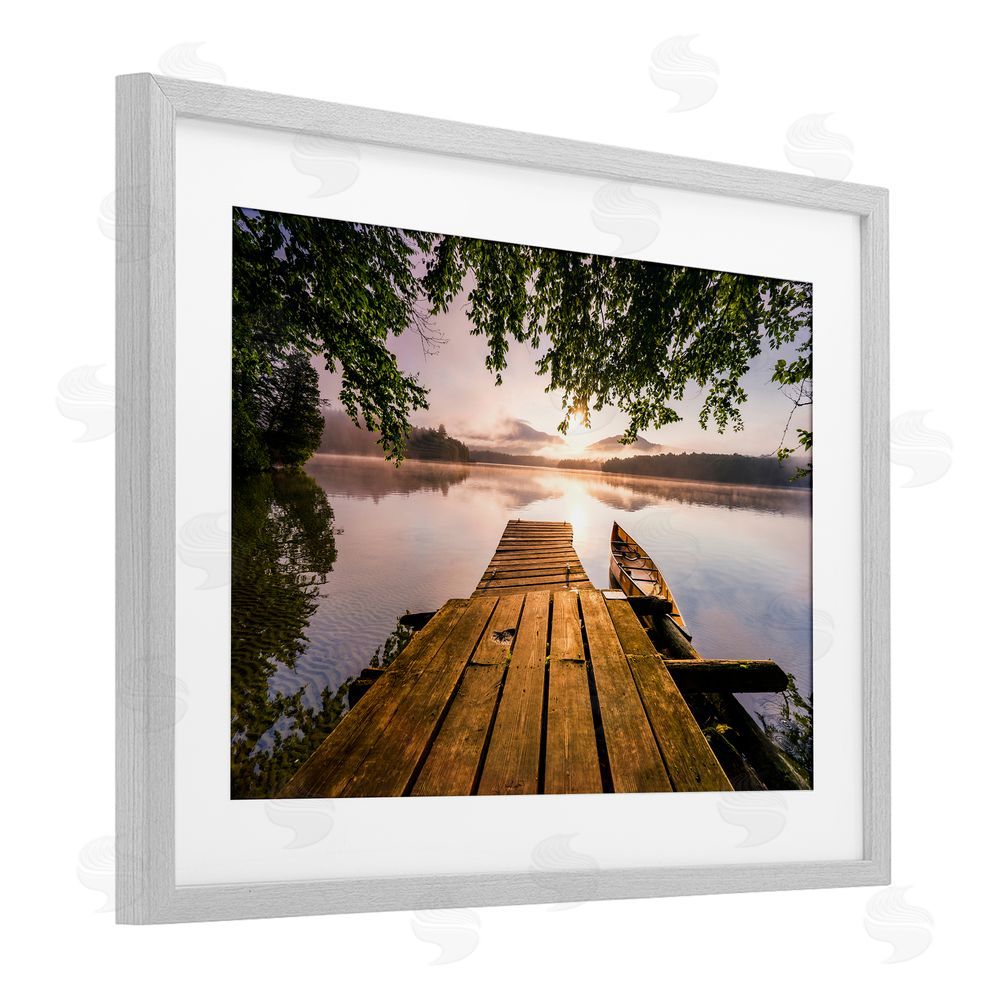 Jonathan Zaharek Misty Morning Light on Lake Gray Framed Print Under Glass Wall Art