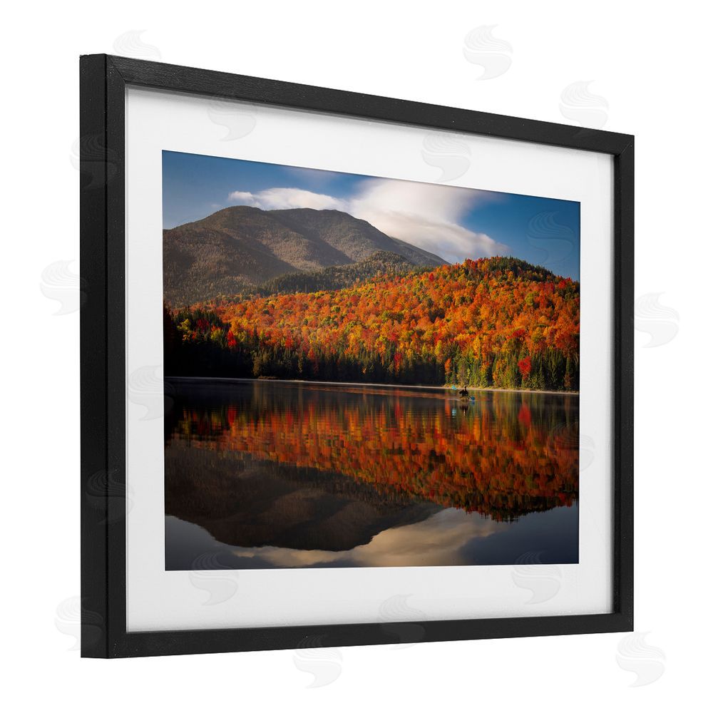 Jonathan Zaharek Reflecting Autumn Foliage Black Framed Print Under Glass with White Mat Wall Art