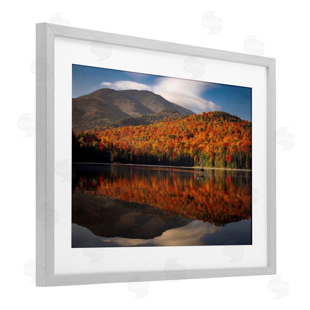 Jonathan Zaharek Reflecting Autumn Foliage Gray Framed Print Under Glass with White Mat Wall Art
