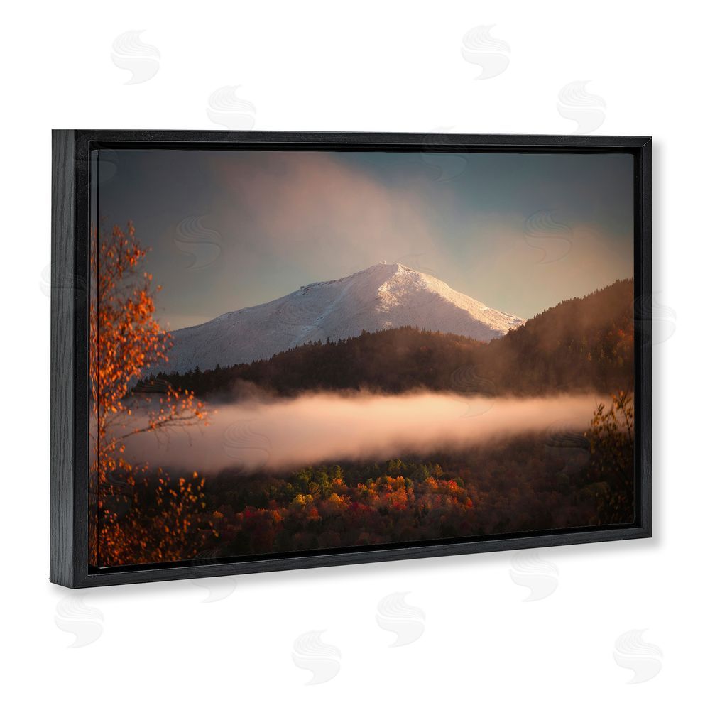 Jonathan Zaharek Fall Foliage & Snowy Mountain Peak Black Floating Frame Canvas Wall Art Print