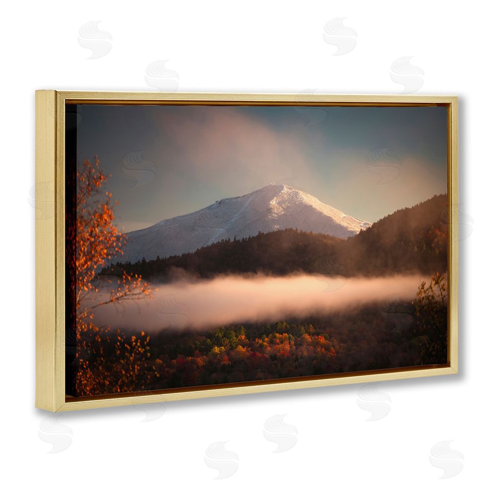 Jonathan Zaharek Fall Foliage & Snowy Mountain Peak Gold Floating Frame Canvas Wall Art Print
