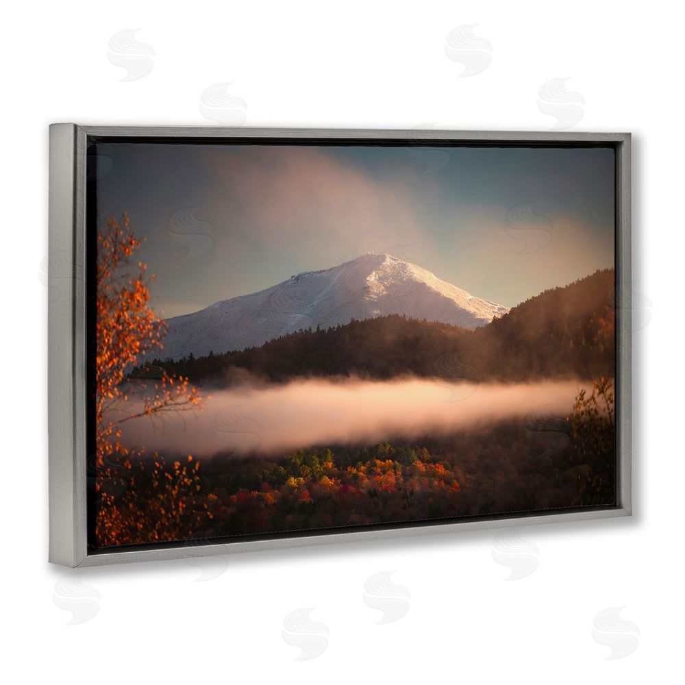 Jonathan Zaharek Fall Foliage & Snowy Mountain Peak Gray Floating Frame Canvas Wall Art Print