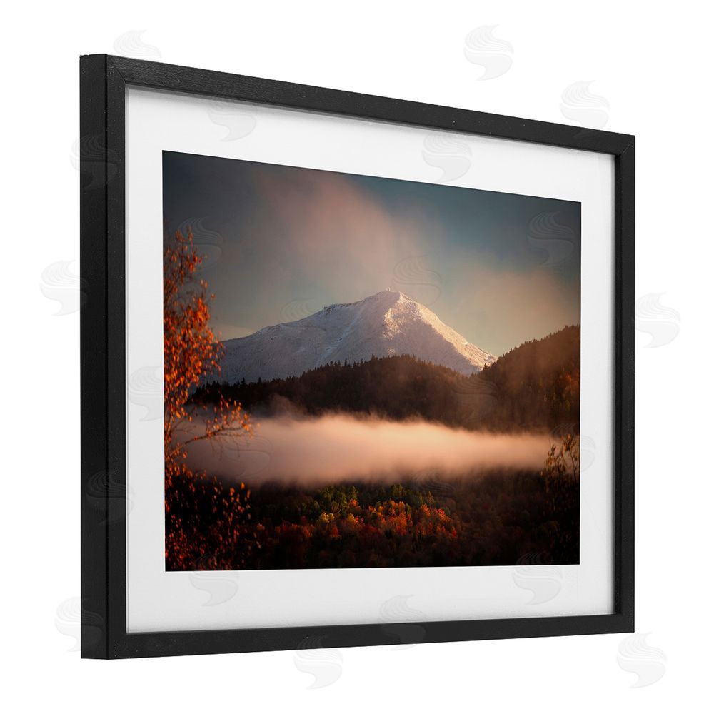 Jonathan Zaharek Fall Foliage & Snowy Mountain Peak Black Framed Print Under Glass with White Mat Wall Art