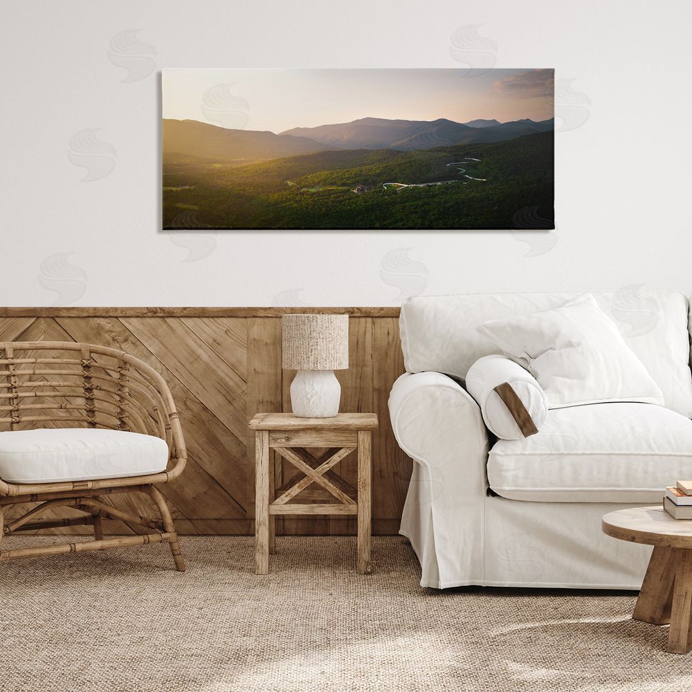 Jonathan Zaharek Winding Road Through Forested Mountains Stretched Canvas Wall Art in Room