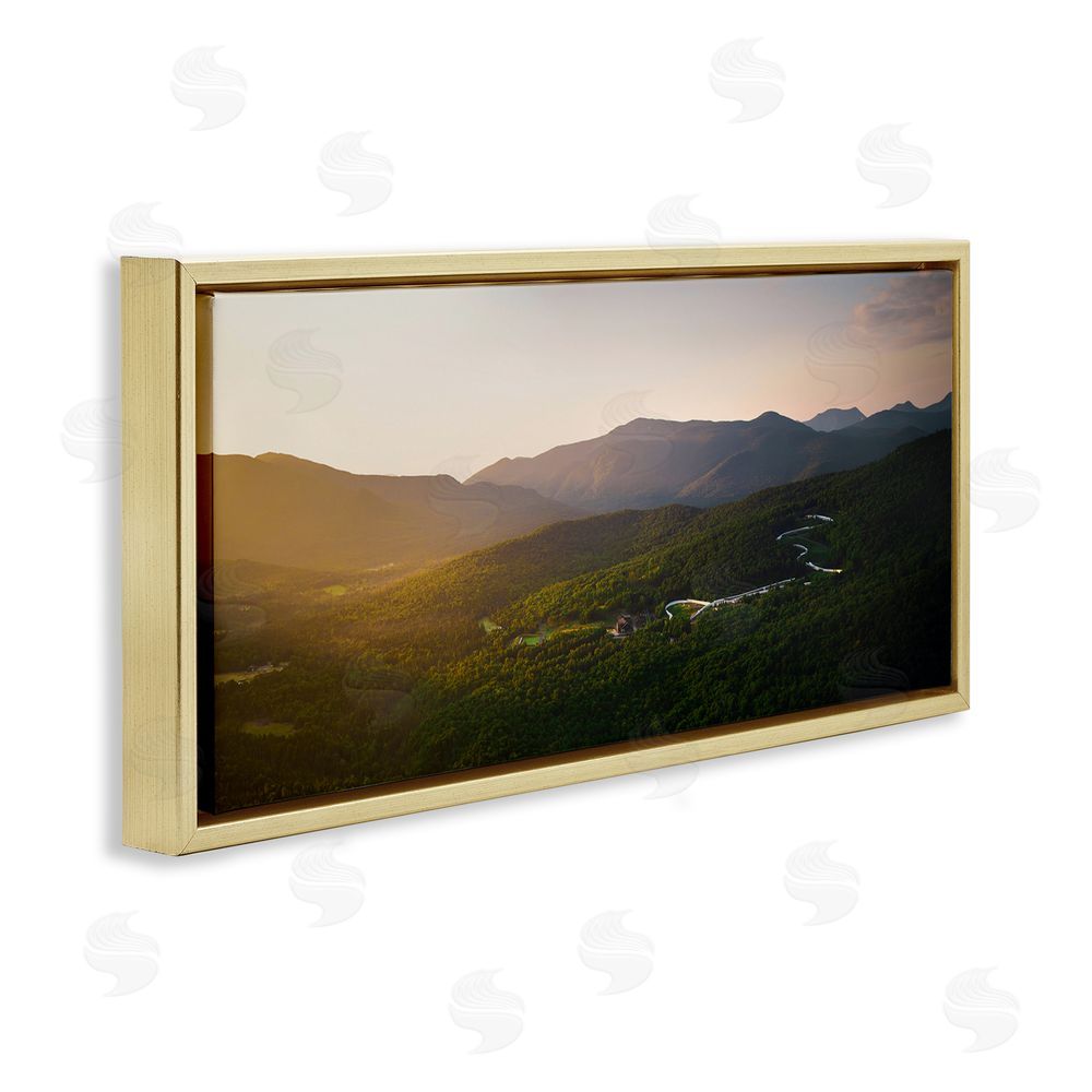 Jonathan Zaharek Winding Road Through Forested Mountains Gold Floating Frame Canvas Wall Art Print