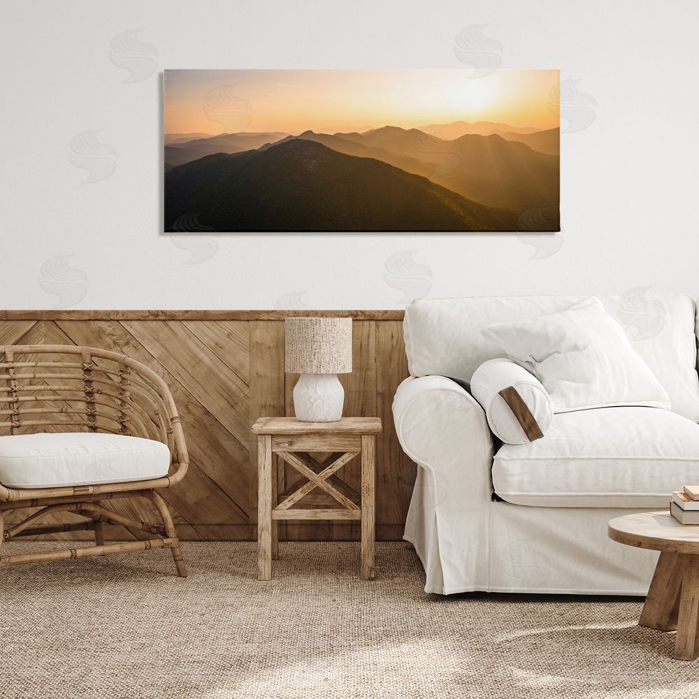 Jonathan Zaharek Sunrise Over The Adirondacks Stretched Canvas Wall Art in Room