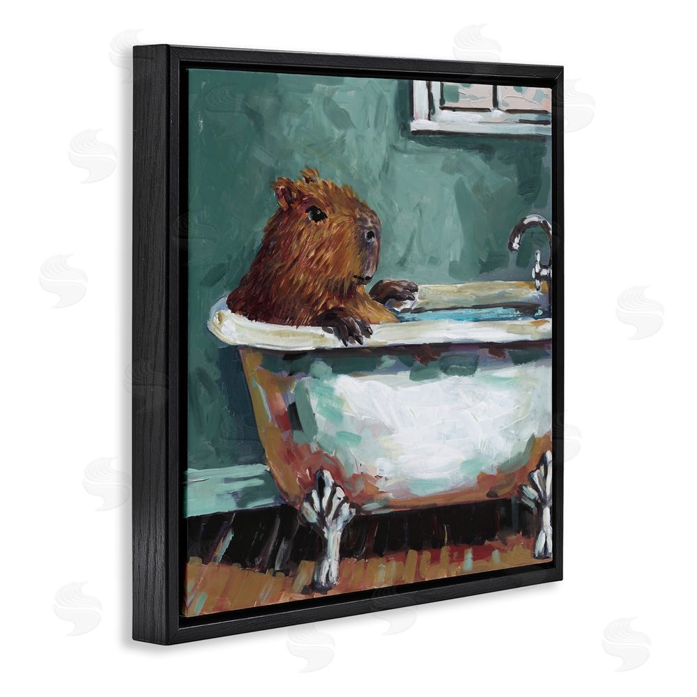 Studio Bautista Capybara in Bubble Bath Black Floating Frame Canvas Wall Art Print