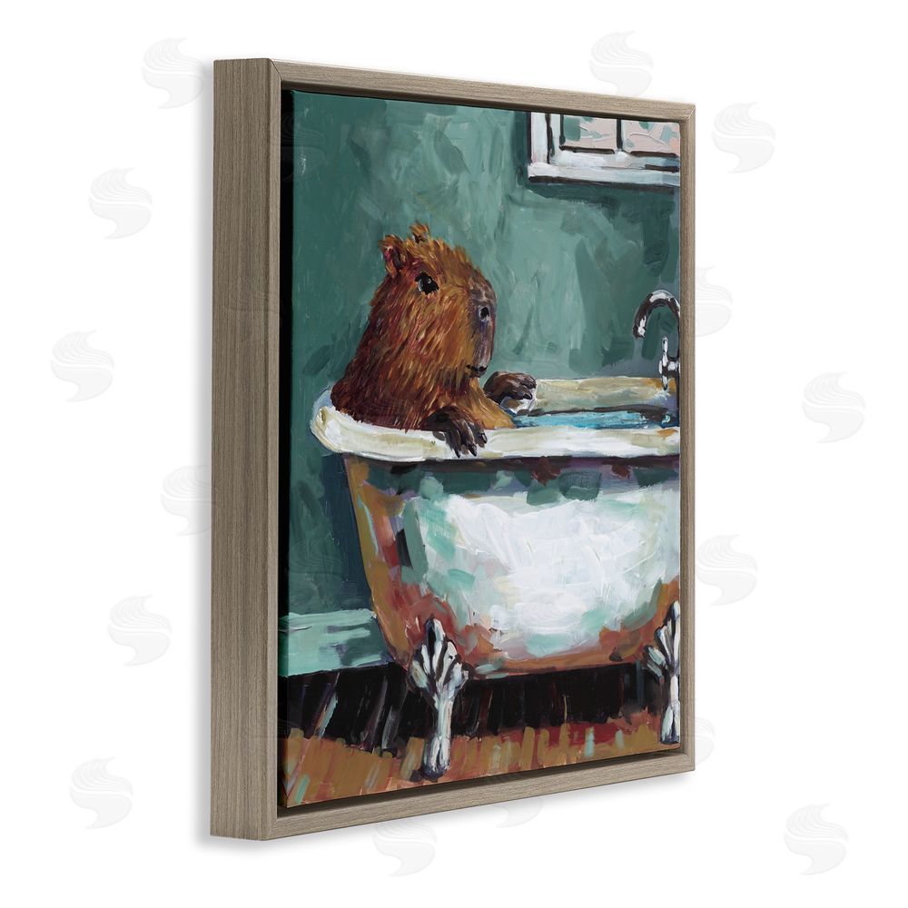 Studio Bautista Capybara in Bubble Bath Brown Floating Frame Canvas Wall Art Print