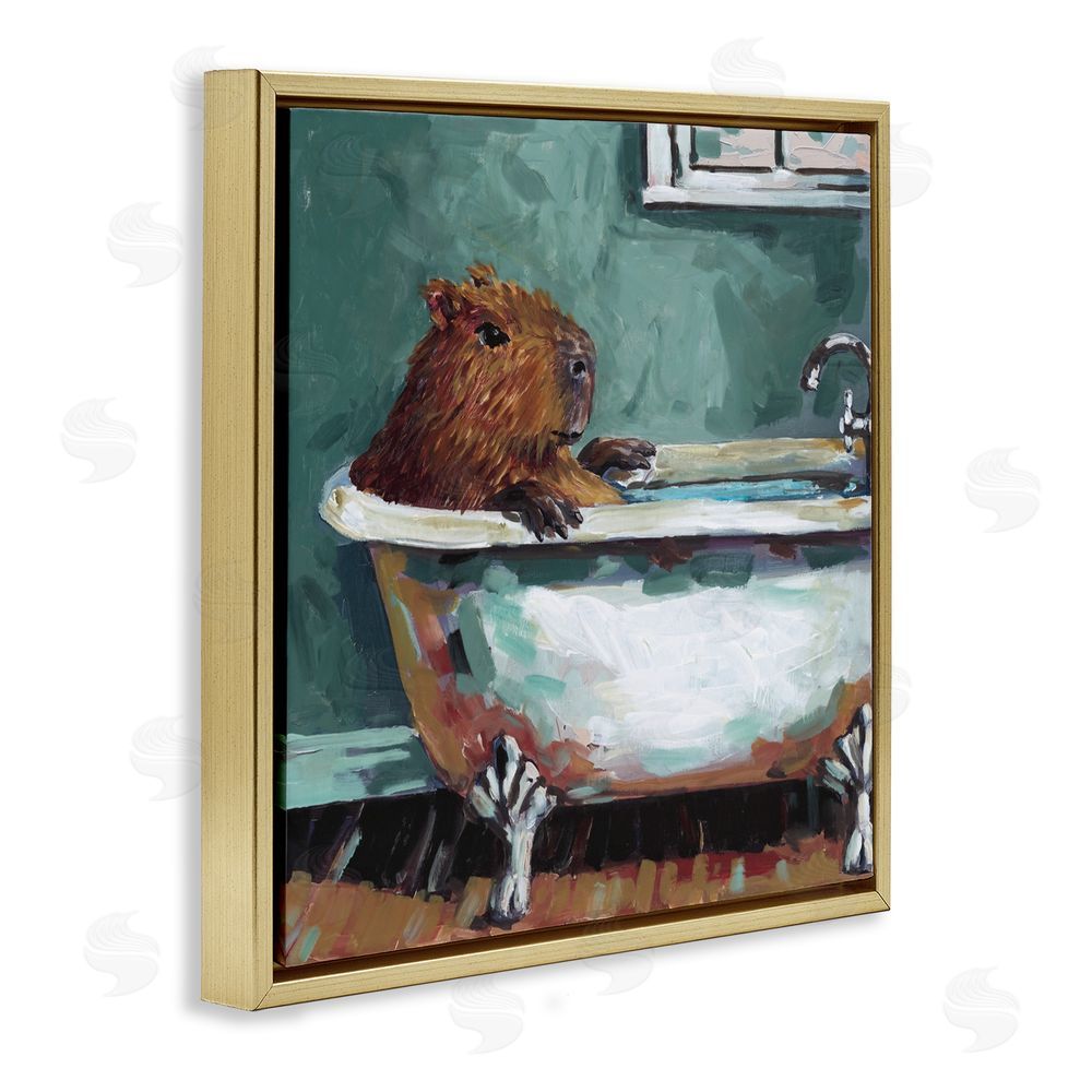 Studio Bautista Capybara in Bubble Bath Gold Floating Frame Canvas Wall Art Print