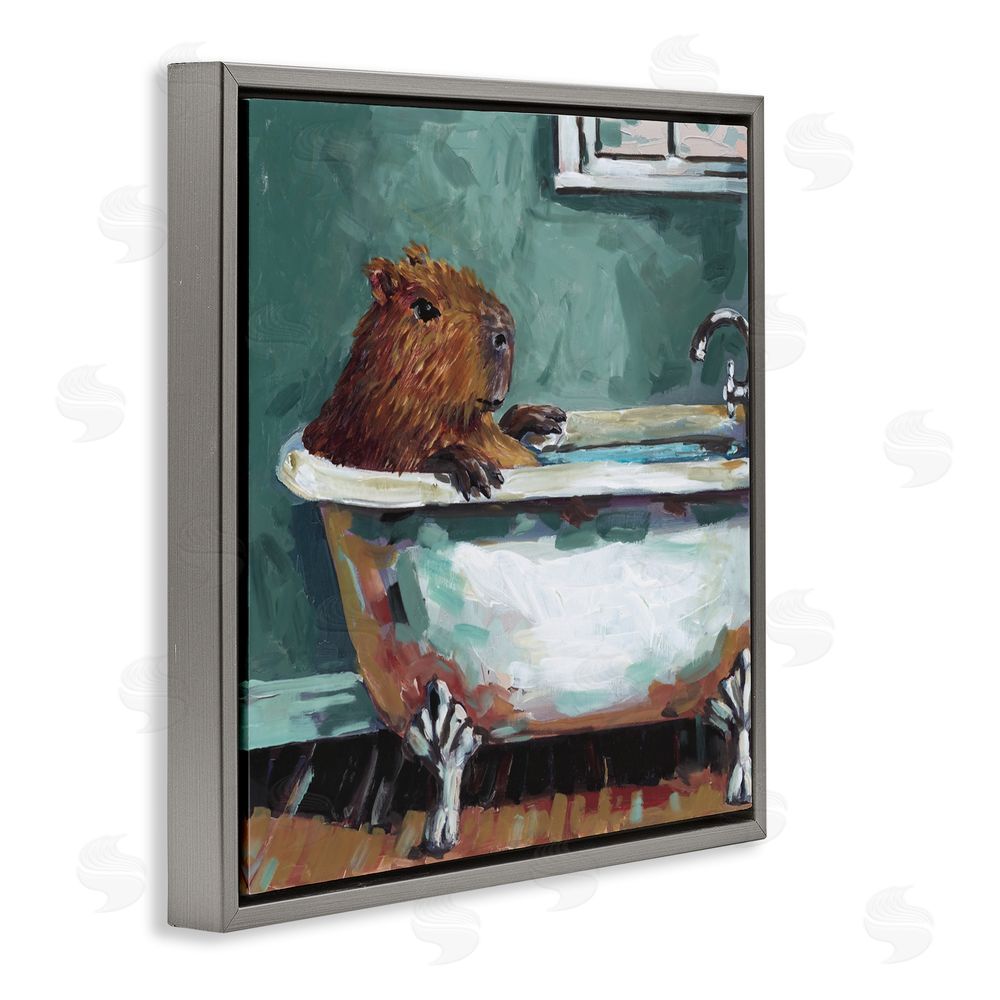 Studio Bautista Capybara in Bubble Bath Gray Floating Frame Canvas Wall Art Print