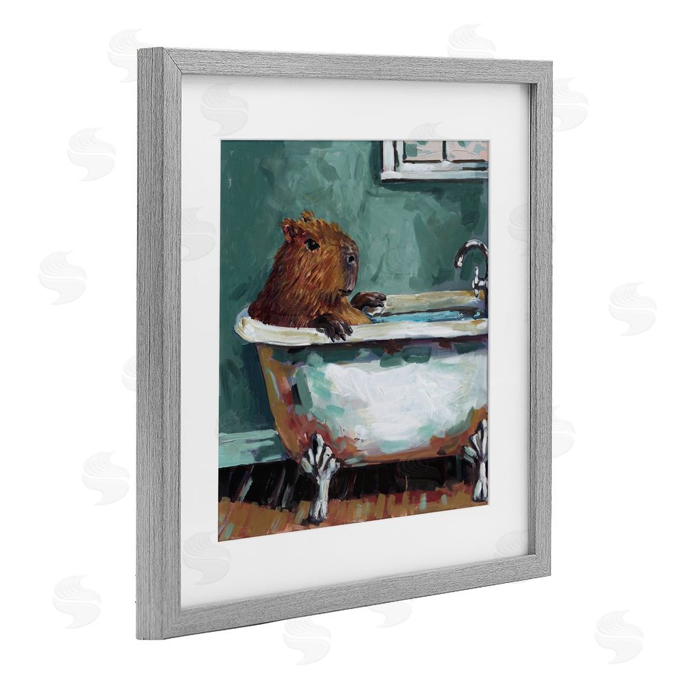 Studio Bautista Capybara in Bubble Bath Gray Framed Print Under Glass with White Mat Wall Art