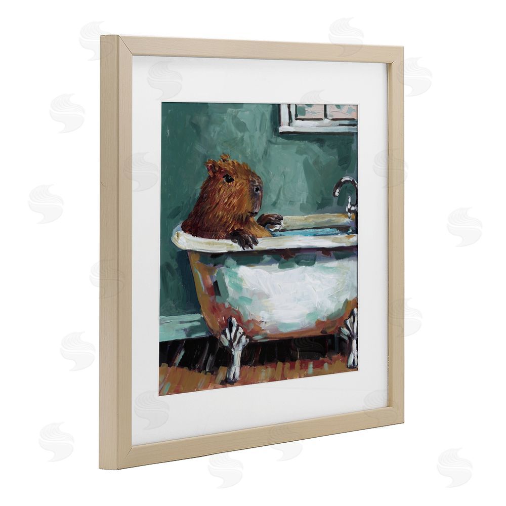 Studio Bautista Capybara in Bubble Bath Birch Framed Print Under Glass with White Mat Wall Art