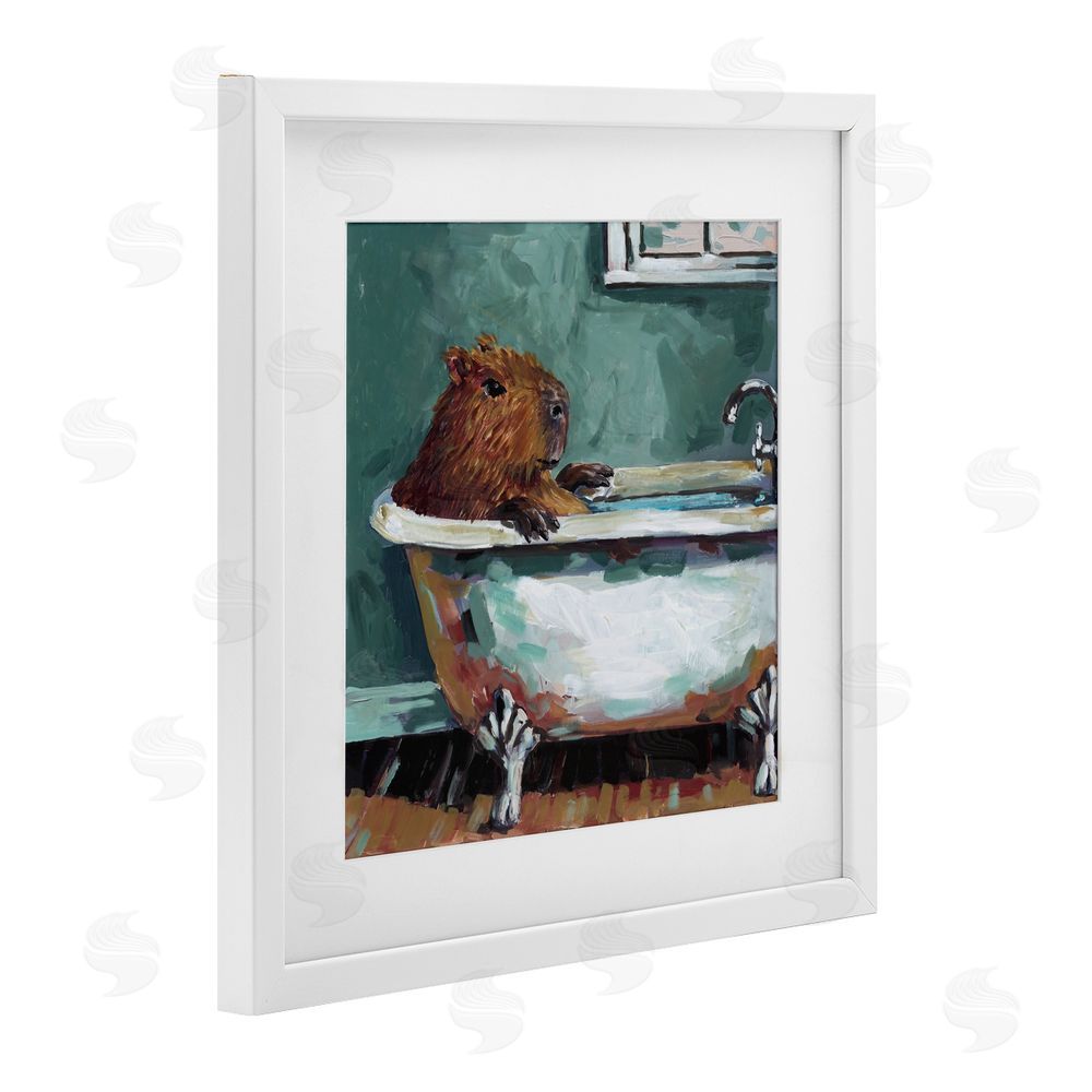 Studio Bautista Capybara in Bubble Bath White Framed Print Under Glass with Mat Wall Art