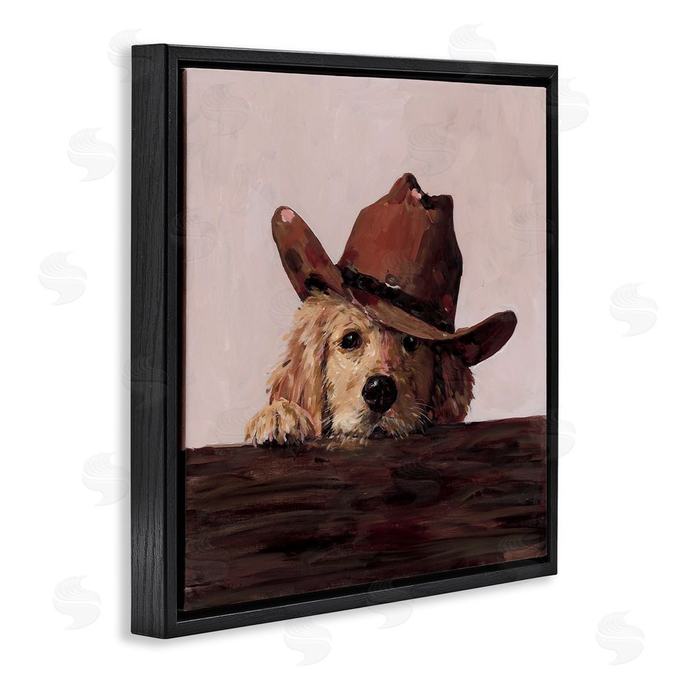 Studio Bautista Peeking Cowboy Dog Black Floating Frame Canvas Wall Art Print