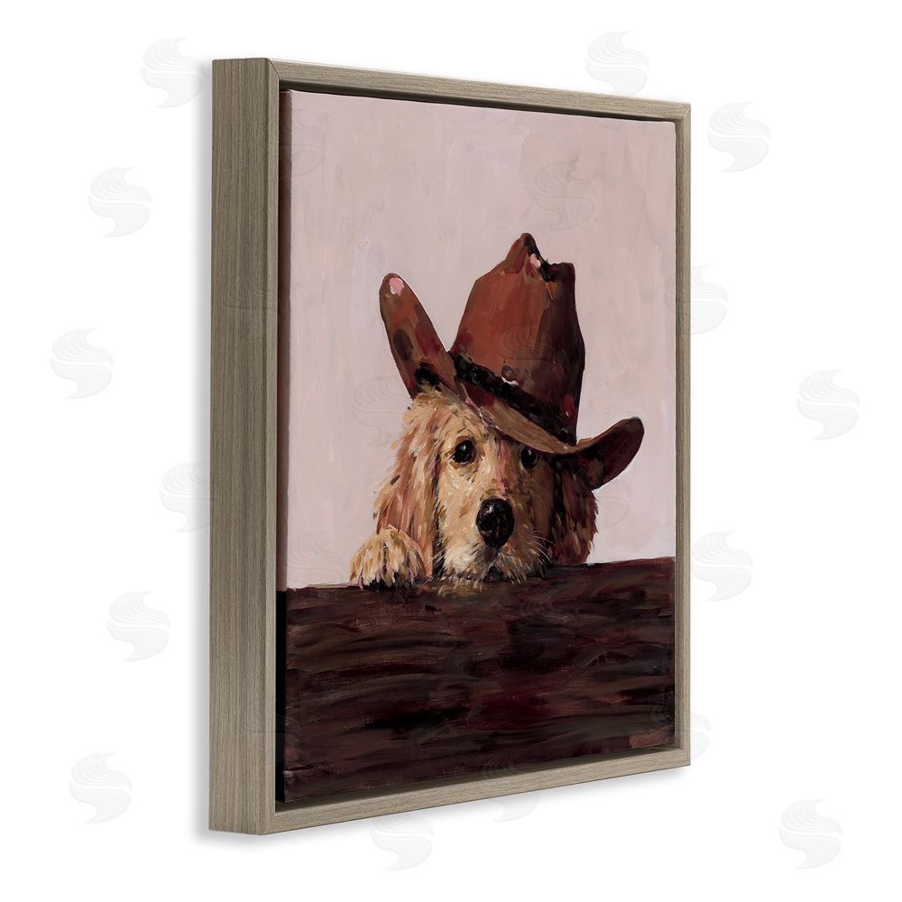 Studio Bautista Peeking Cowboy Dog Brown Floating Frame Canvas Wall Art Print