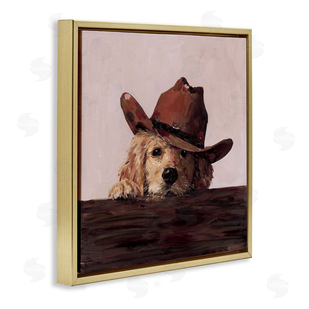 Studio Bautista Peeking Cowboy Dog Gold Floating Frame Canvas Wall Art Print