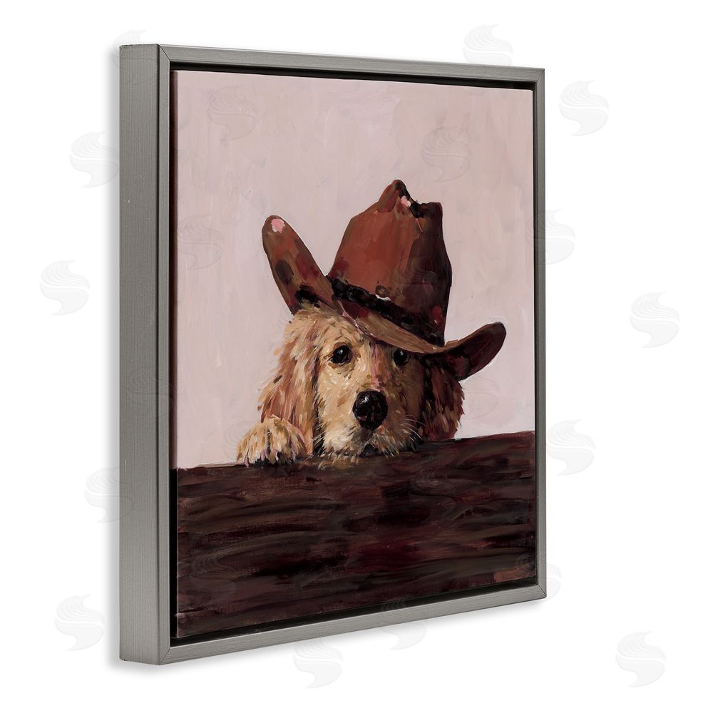 Studio Bautista Peeking Cowboy Dog Gray Floating Frame Canvas Wall Art Print