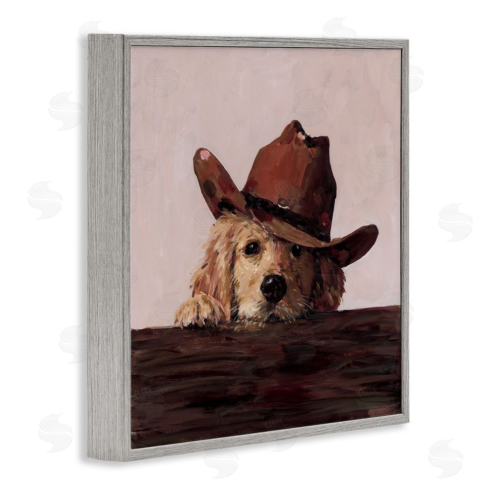 Studio Bautista Peeking Cowboy Dog Gray Framed Giclee Wall Art Print
