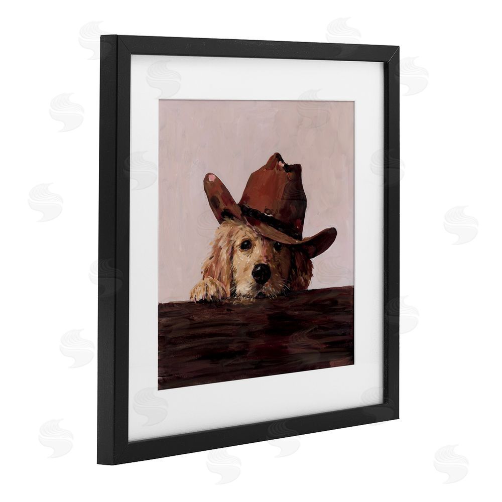 Studio Bautista Peeking Cowboy Dog Black Framed Print Under Glass with White Mat Wall Art