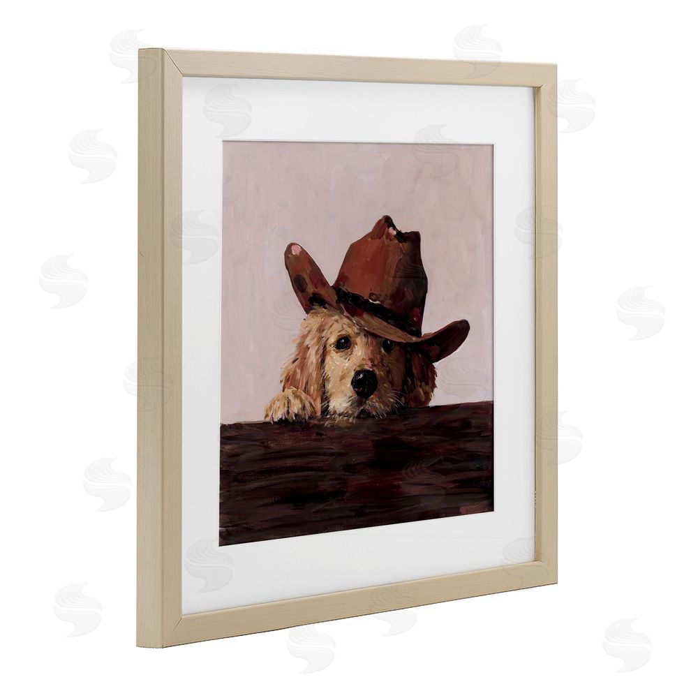 Studio Bautista Peeking Cowboy Dog Birch Framed Print Under Glass with White Mat Wall Art