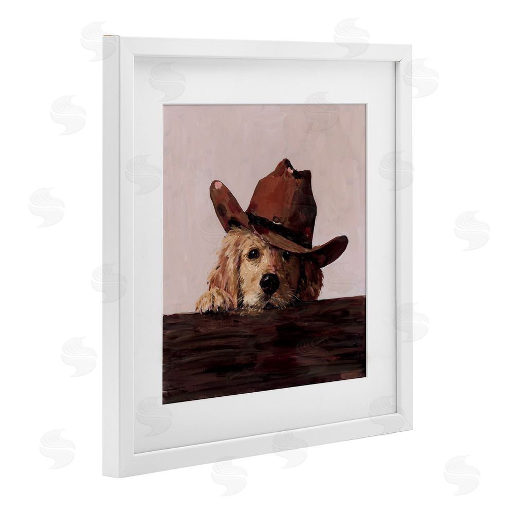 Studio Bautista Peeking Cowboy Dog White Framed Print Under Glass with Mat Wall Art