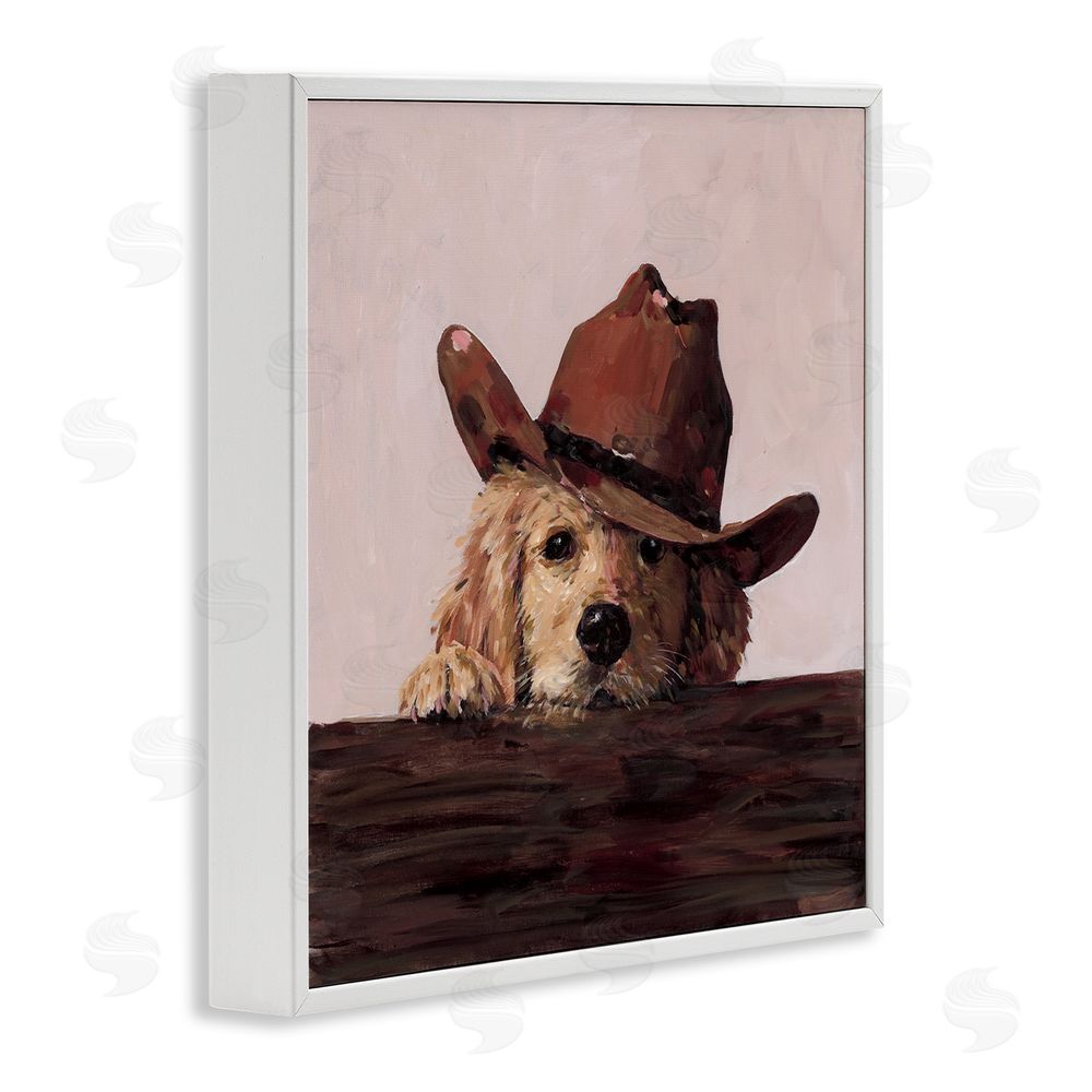 Studio Bautista Peeking Cowboy Dog White Framed Giclee Wall Art Print