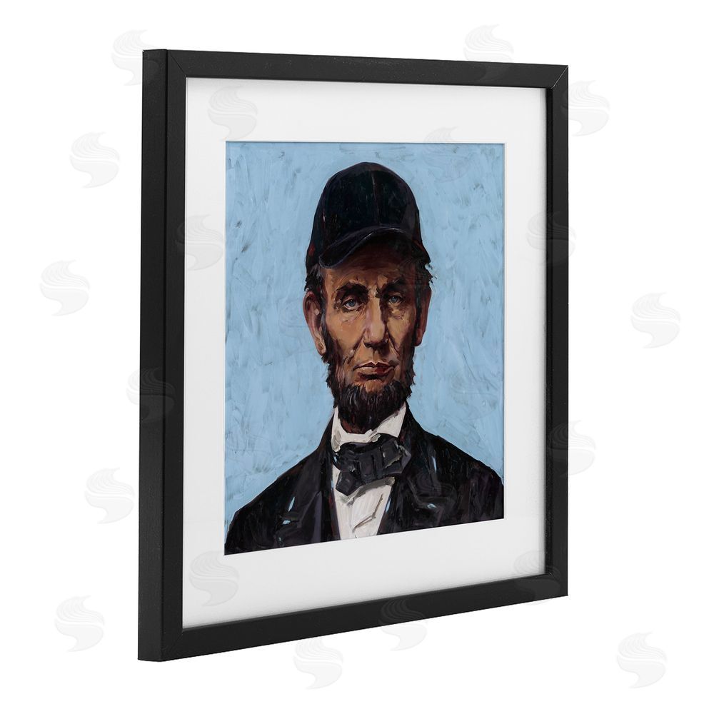 Studio Bautista Honest Abe with Baseball Cap Black Framed Print Under Glass with White Mat Wall Art