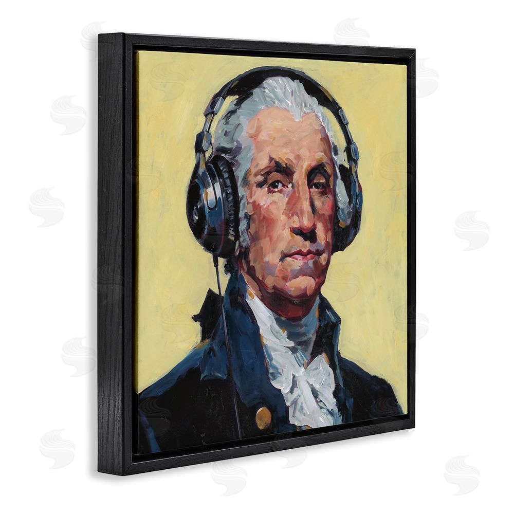 Studio Bautista Washington with Headphones Black Floating Frame Canvas Wall Art Print