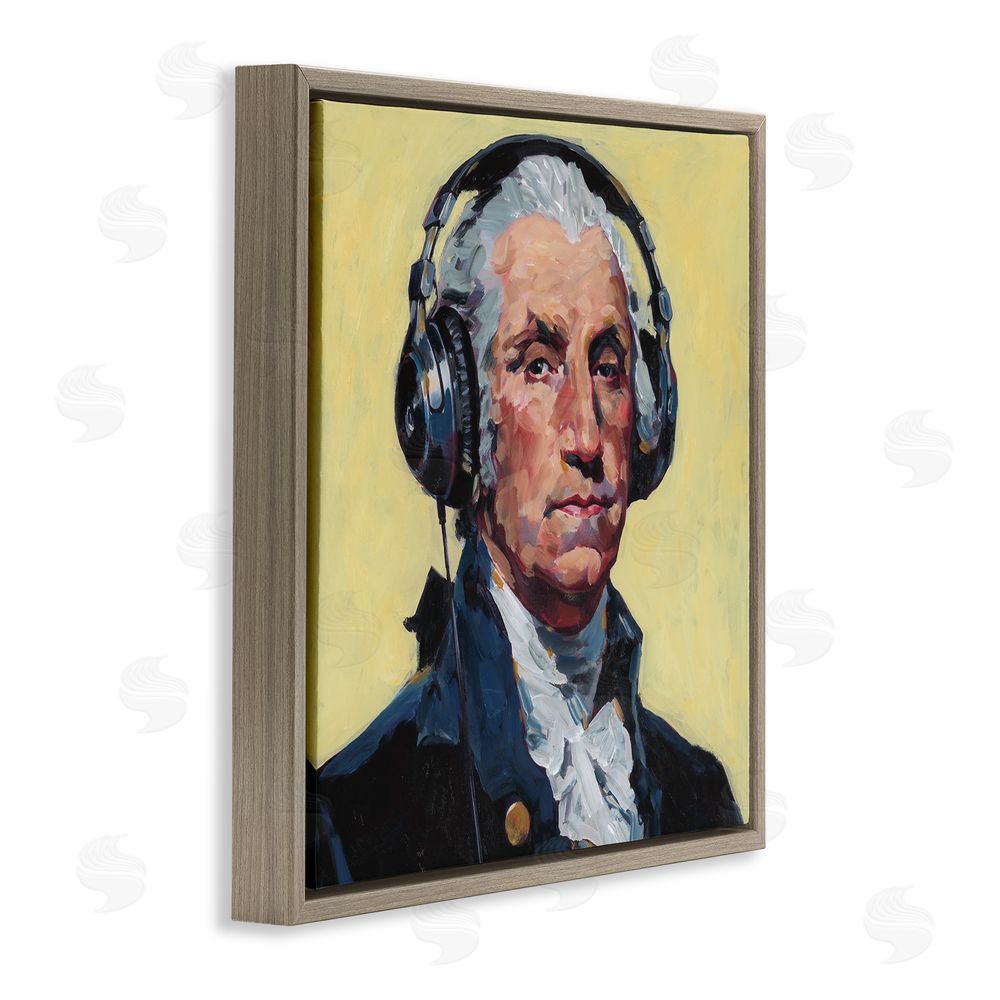 Studio Bautista Washington with Headphones Brown Floating Frame Canvas Wall Art Print