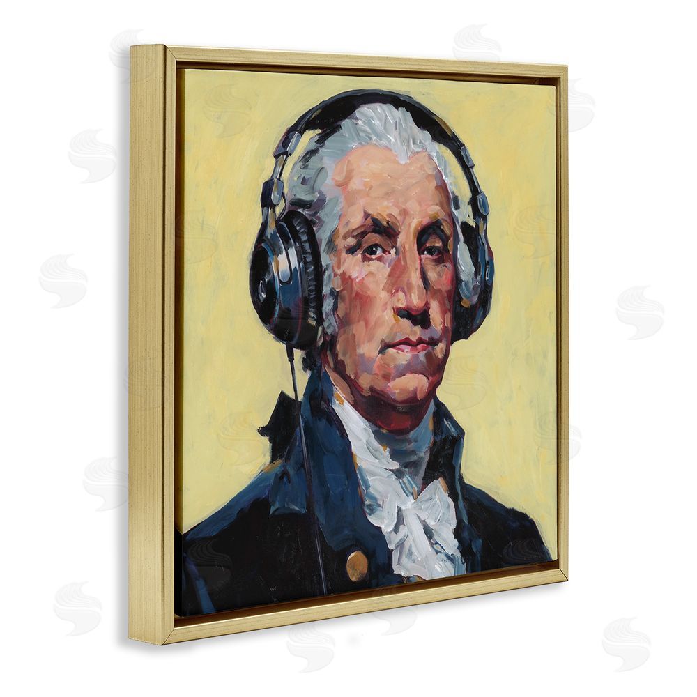 Studio Bautista Washington with Headphones Gold Floating Frame Canvas Wall Art Print