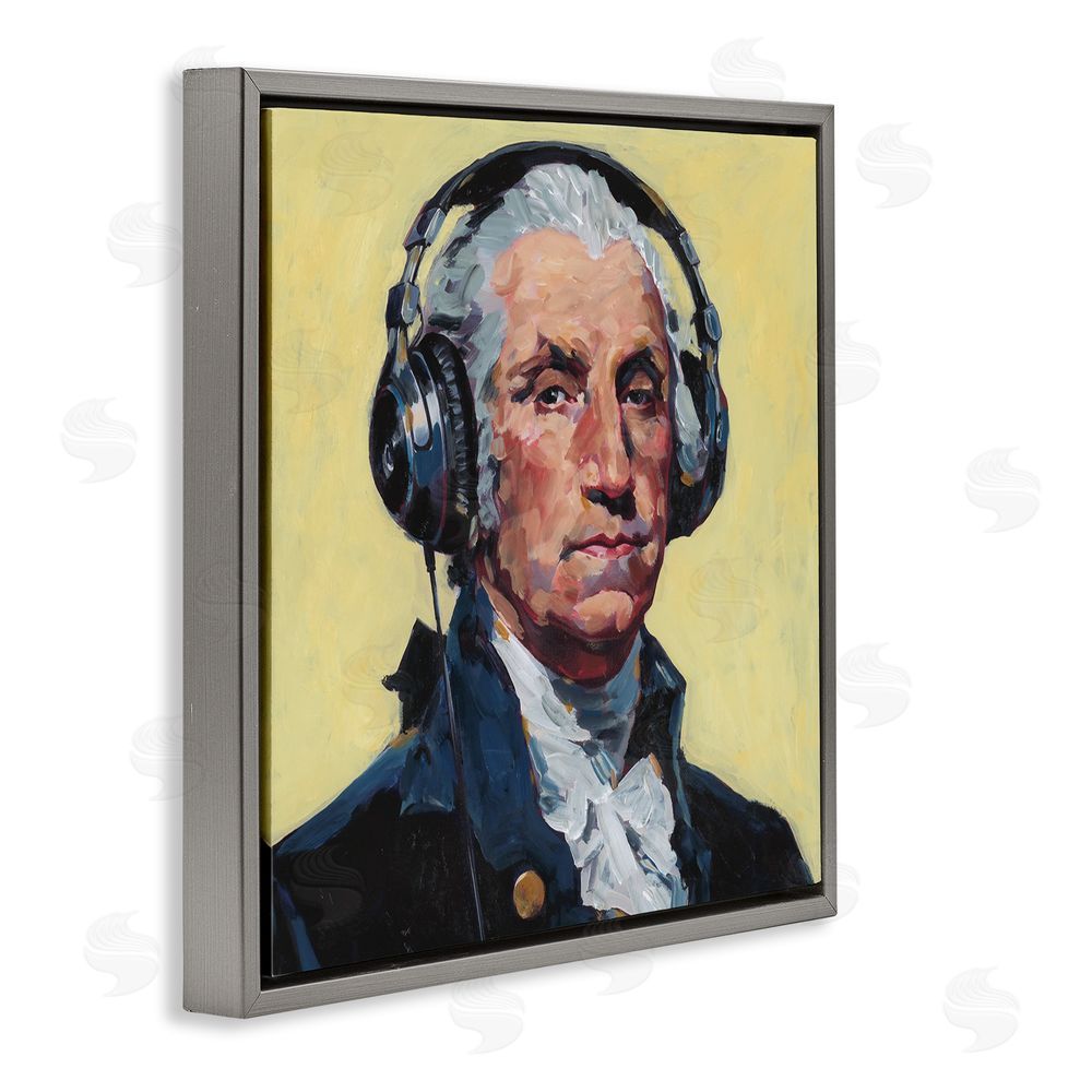 Studio Bautista Washington with Headphones Gray Floating Frame Canvas Wall Art Print