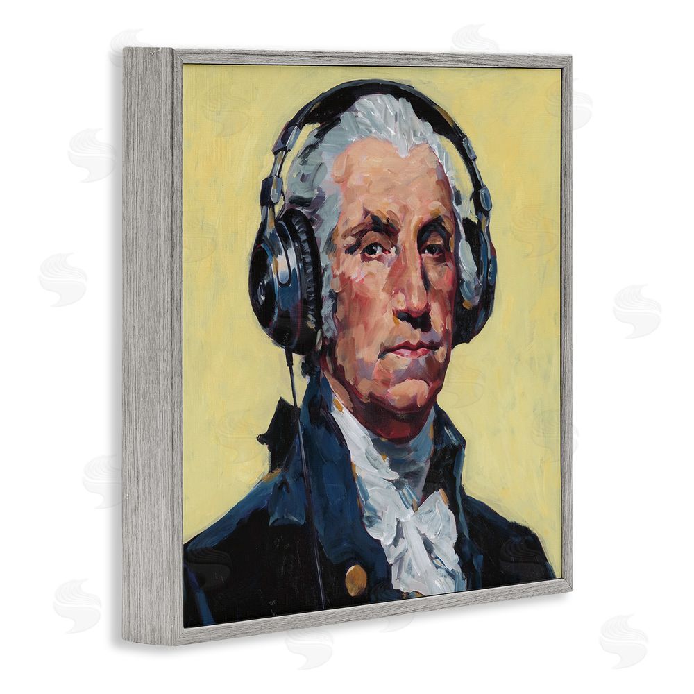Studio Bautista Washington with Headphones Gray Framed Giclee Wall Art Print