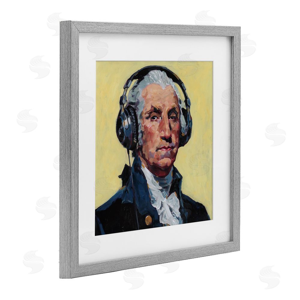 Studio Bautista Washington with Headphones Gray Framed Print Under Glass with White Mat Wall Art